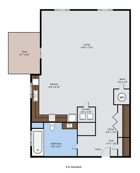 Floor plan for studio, 1 bath, 549 sqft